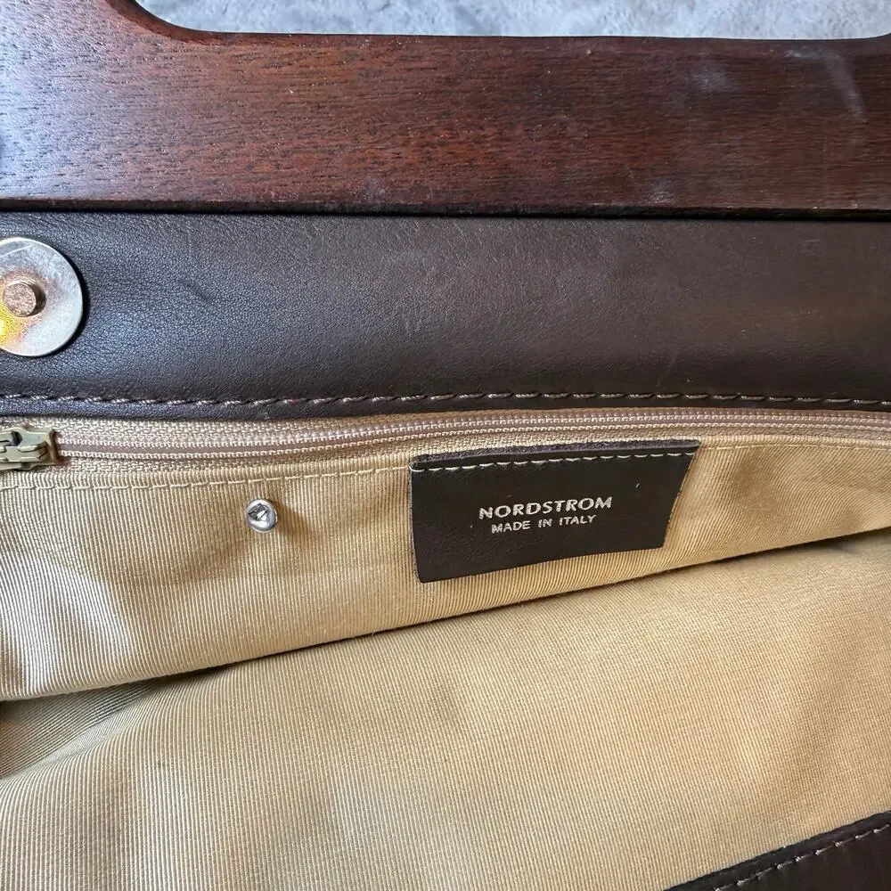 Vintage Nordstrom Italy Floral Tapestry Handbag Wood Handle Boho Retro Purse